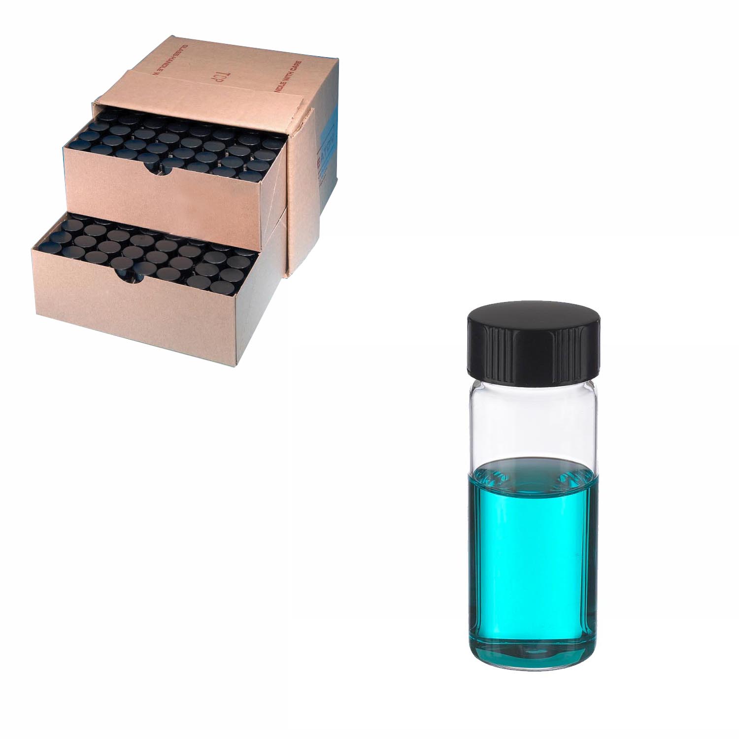 WHEATON 取样瓶 25 mL 标准瓶 无色透明 黑色酚醛树脂盖 PTFE表面的橡胶盖垫 72 个/盒