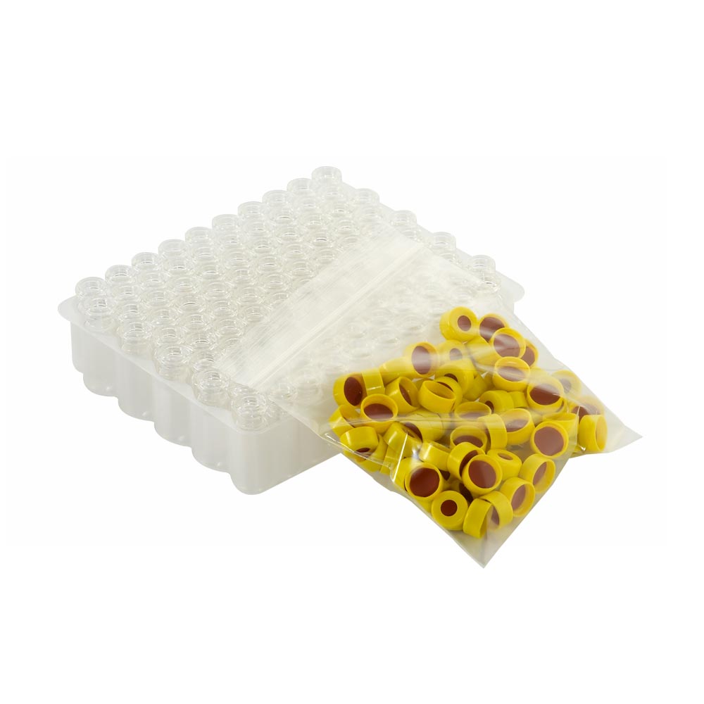 WHEATON 带扣环E-Z小瓶方便包 无色透明瓶 黄色瓶盖 PTFE/硅树脂盖垫 100个/盒