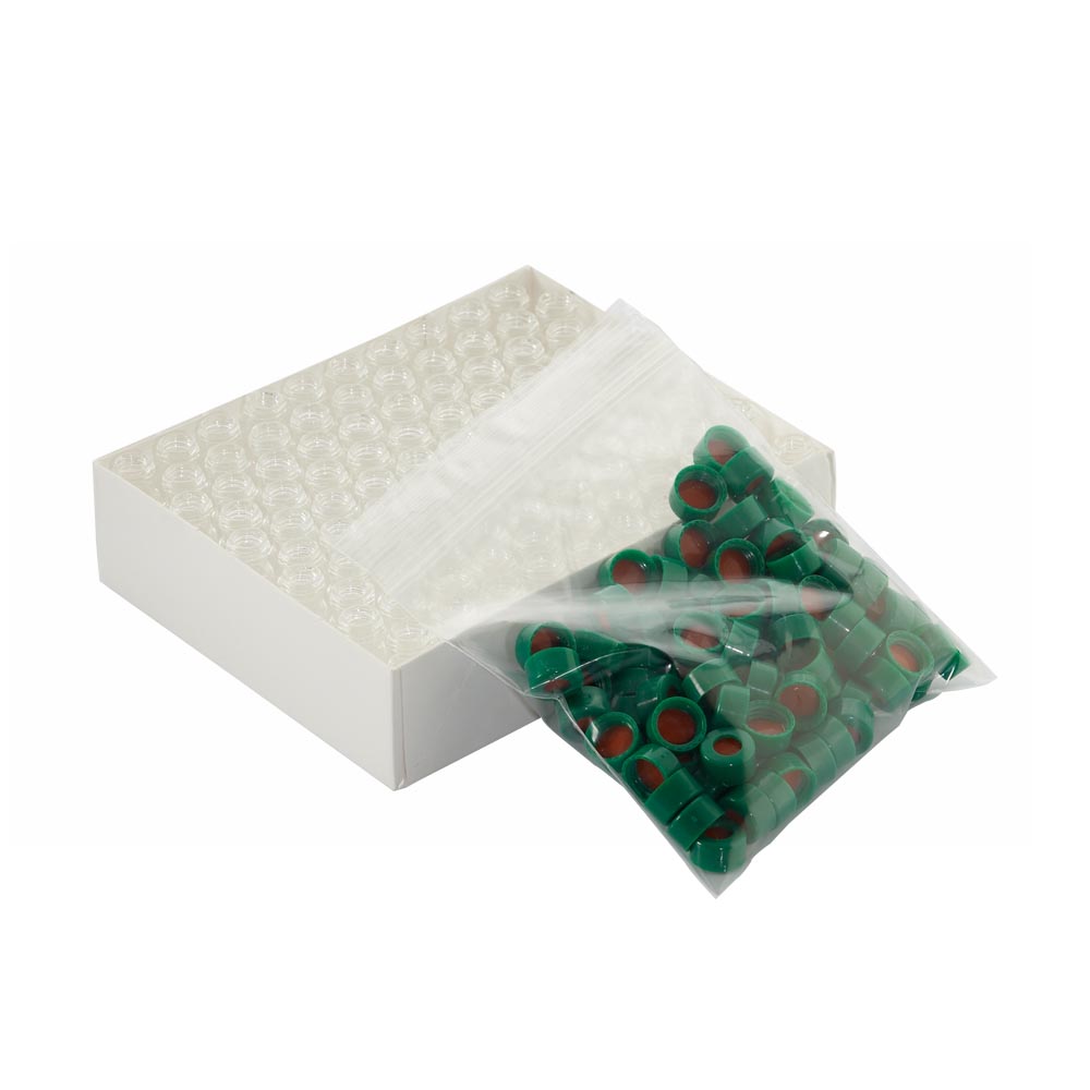 WHEATON 无色透明瓶带书写膜 绿色瓶盖 红色PTFE/白色硅树脂盖垫 100个/盒