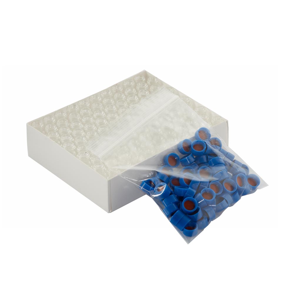 WHEATON 无色透明瓶带书写膜 蓝色瓶盖 红色PTFE/白色硅树脂盖垫 100个/盒