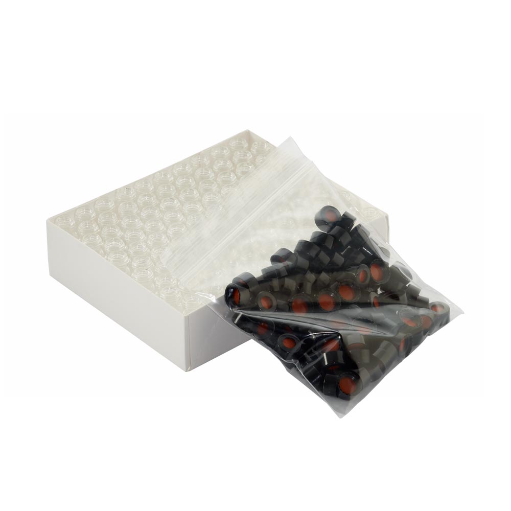 WHEATON 无色透明瓶带书写膜 黑色瓶盖 红色PTFE/白色硅树脂盖垫 100个/盒
