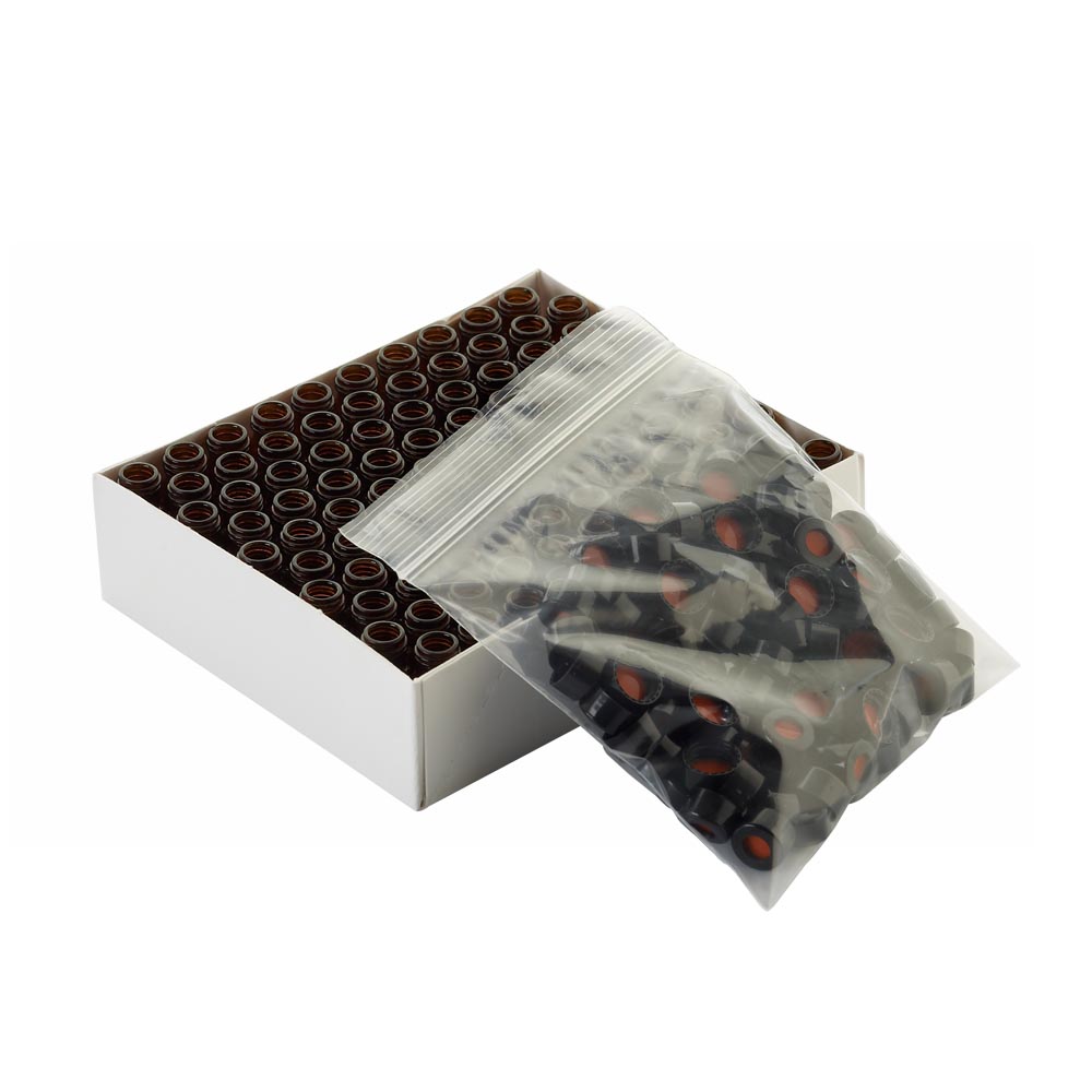WHEATON 棕色瓶带书写膜 黑色瓶盖 红色PTFE/白色硅树脂/红色PTFE盖垫 100个/盒