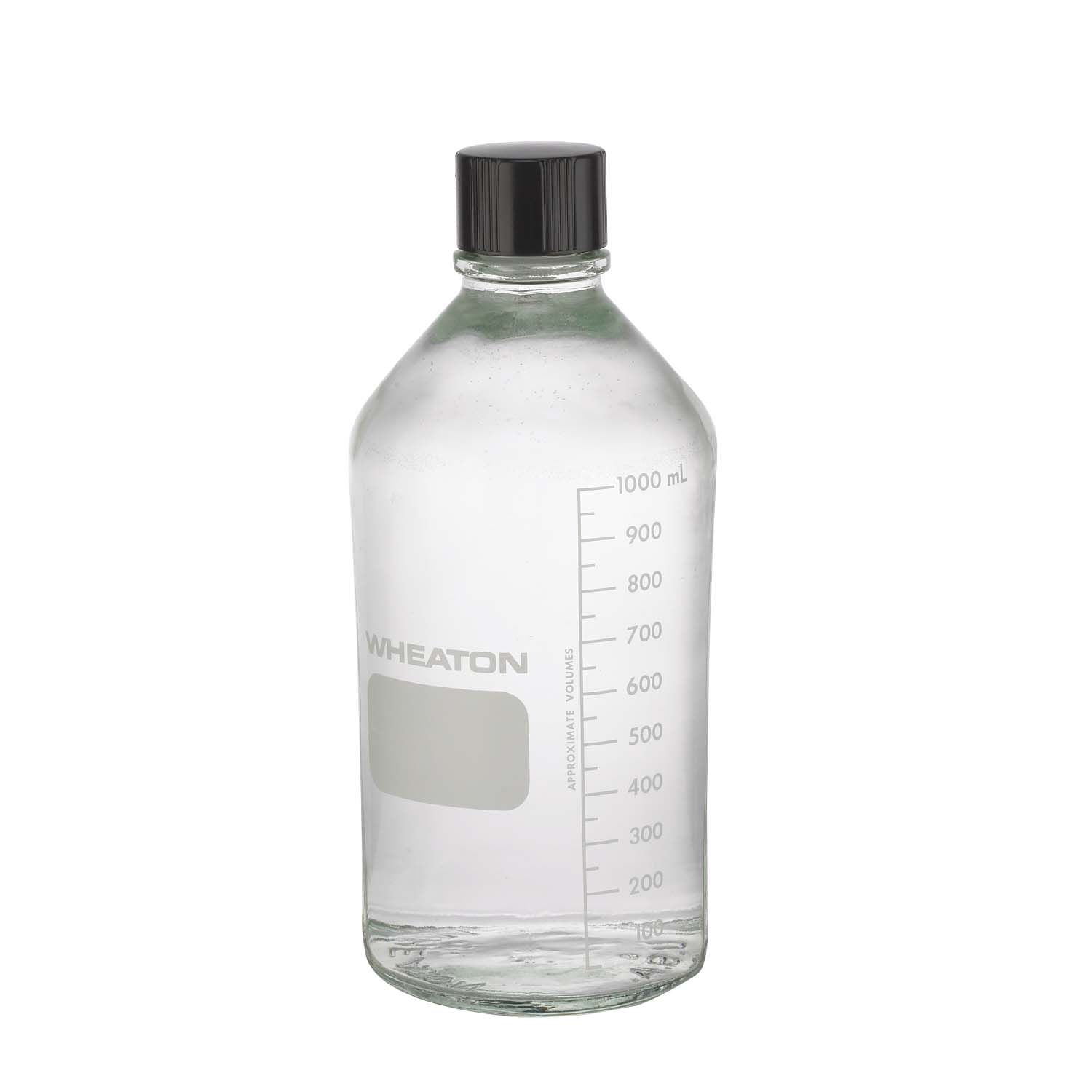 WHEATON 1000mL 无色透明带刻度培养基瓶 带PTFE橡胶塞的酚醛树脂盖（可高压灭菌） 24个/盒