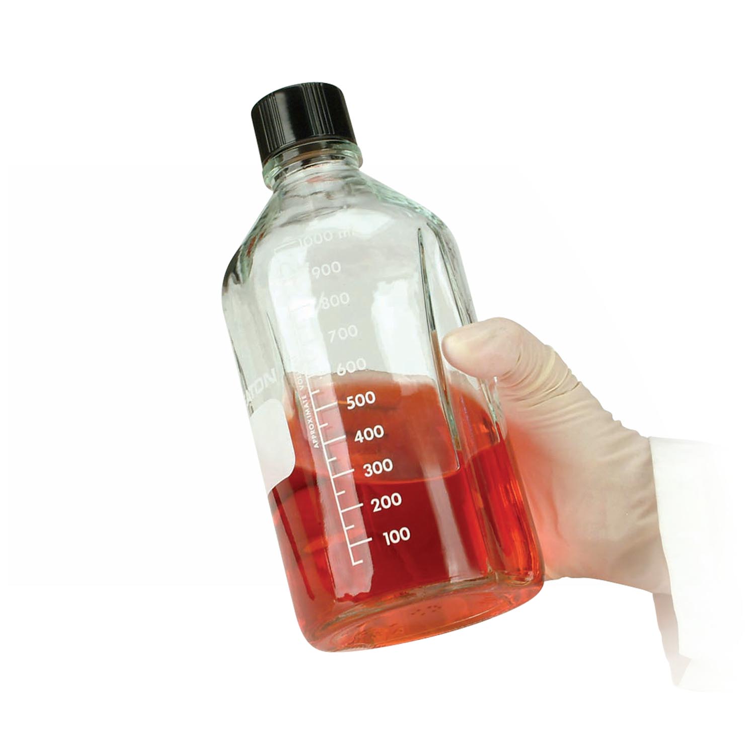 WHEATON 1000mL 无色透明带刻度培养基瓶 带橡胶塞的酚醛树脂盖（可高压灭菌） 24个/盒
