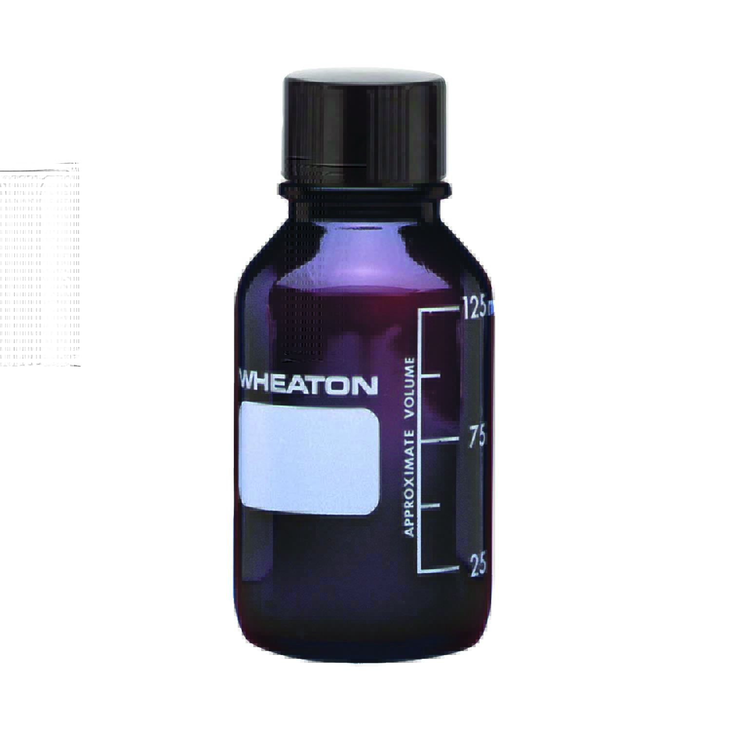 WHEATON 125mL 棕色带刻度培养基瓶 带PTFE橡胶塞的酚醛树脂盖（可高压灭菌） 48个/盒