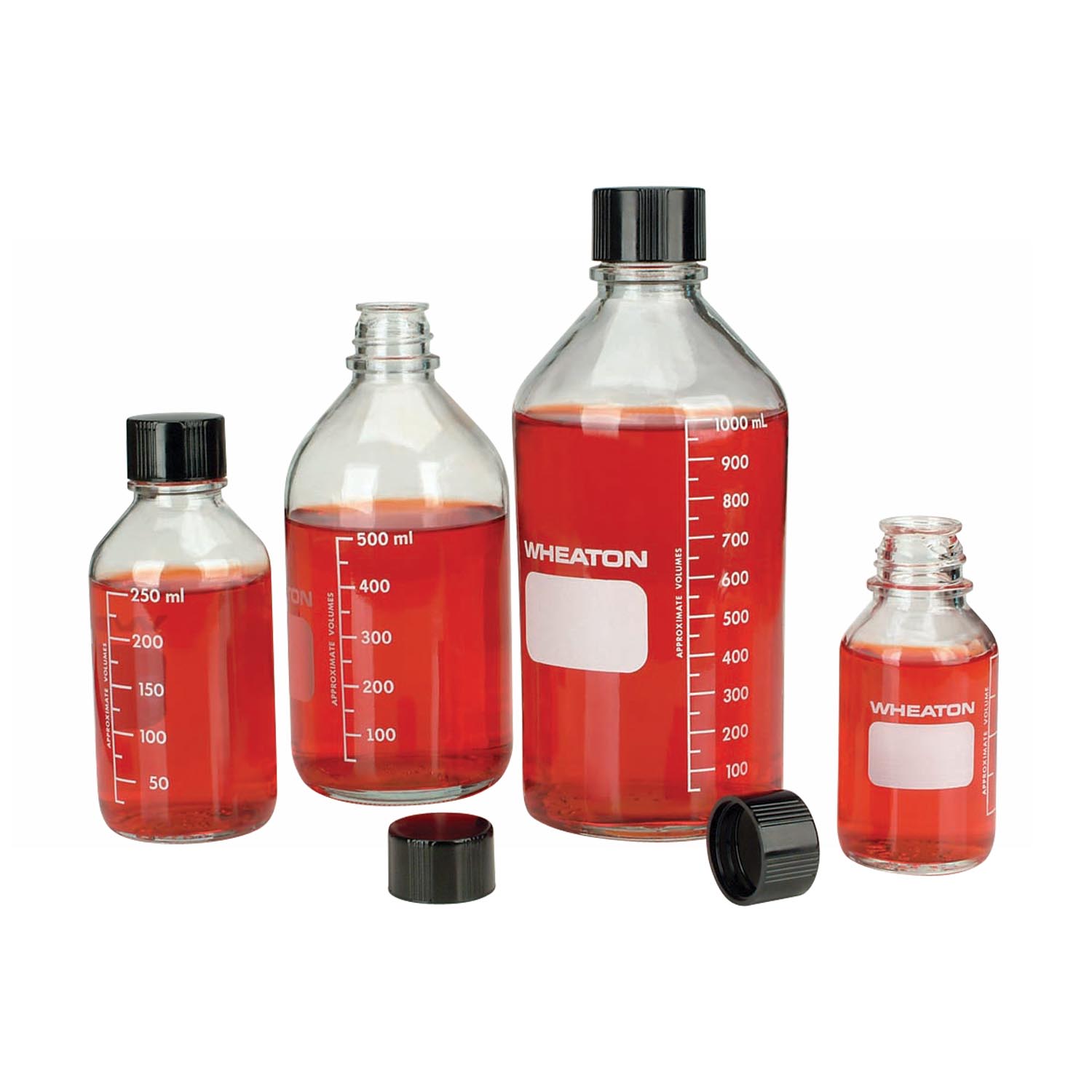 WHEATON 125mL 无色透明带刻度培养基瓶 带橡胶塞的酚醛树脂盖（可高压灭菌） 48个/盒